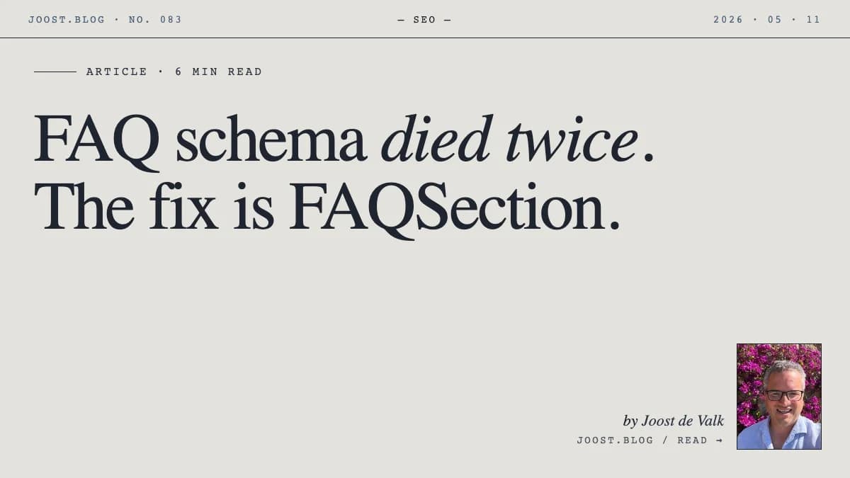 FAQ schema died twice. The fix is FAQSection.