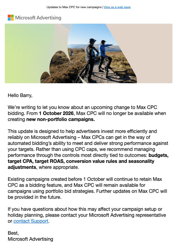 Microsoft Advertising removes Max CPC from new standalone bidding campaigns