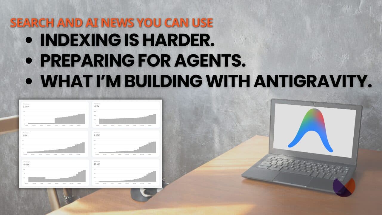 Rise in Crawled – currently not indexed, preparing websites for agents, and how I’m using Antigravity.